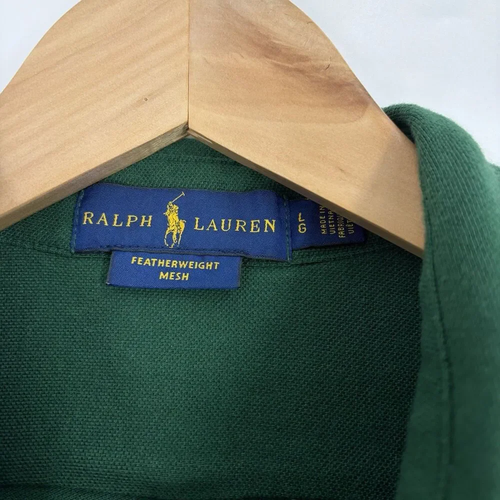 Polo Ralph Lauren Shirt Size Large Mens Green Featherweight Mesh Stretch Button